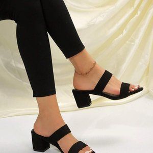 New Arrival Gold Tone Round Toe Chunky Heel Mules Women's High Heel Slippers